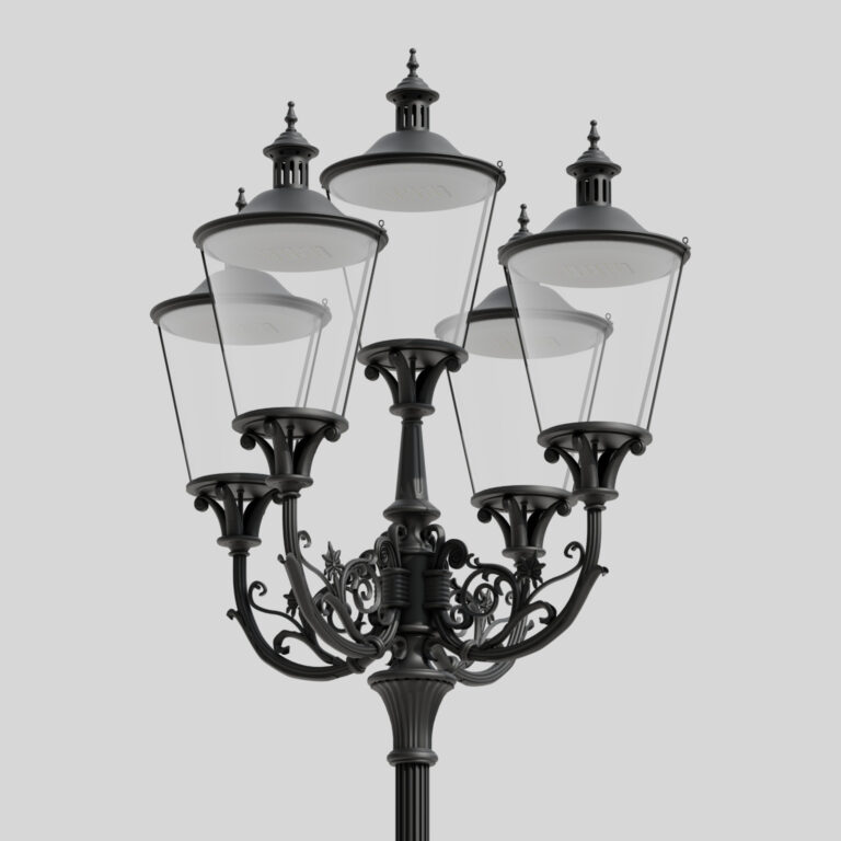 Producent van stijlvolle straatlantaarns van gegoten aluminium – vijfarmige retro-lamp